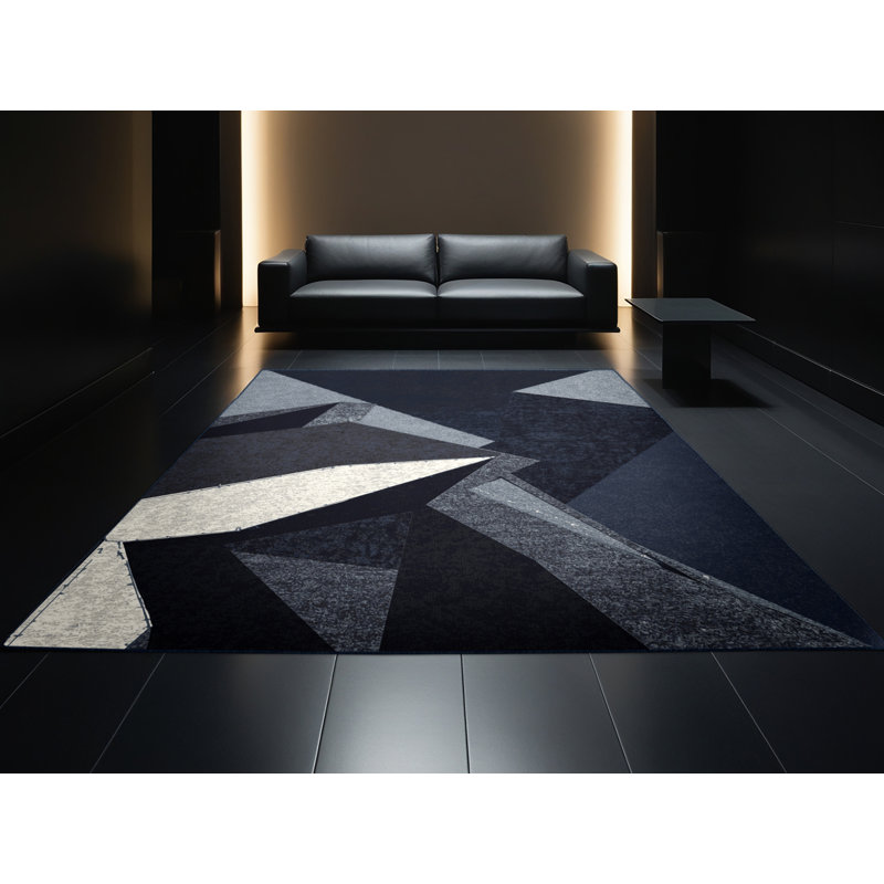 Tapis gris lavable à la machine à motif géométrique Buckland, 5 x 7