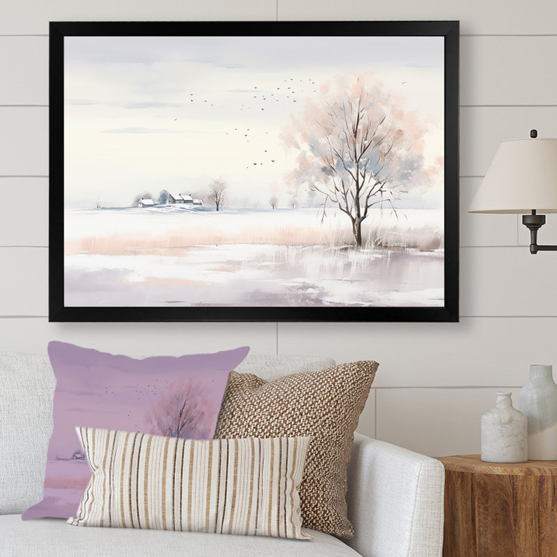 Paysage d'hiver, minimalisme - Paysage d'hiver, H 16 po x l 32 po x P 1 po, Cadre simple noir