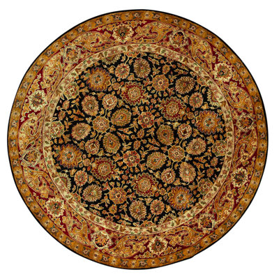 Tapis noir / orange / rouge noué à la main de haute qualité