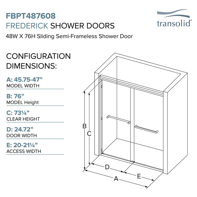 Porte de douche demi-cadre l 45,75 "x H 76" Frederick, Nickel