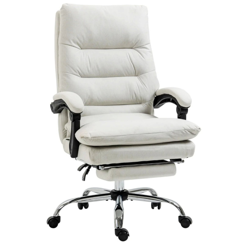 Fauteuil de massage, fauteuil inclinable chauffant avec repose-pieds, H 24,25 po, Blanc, crème