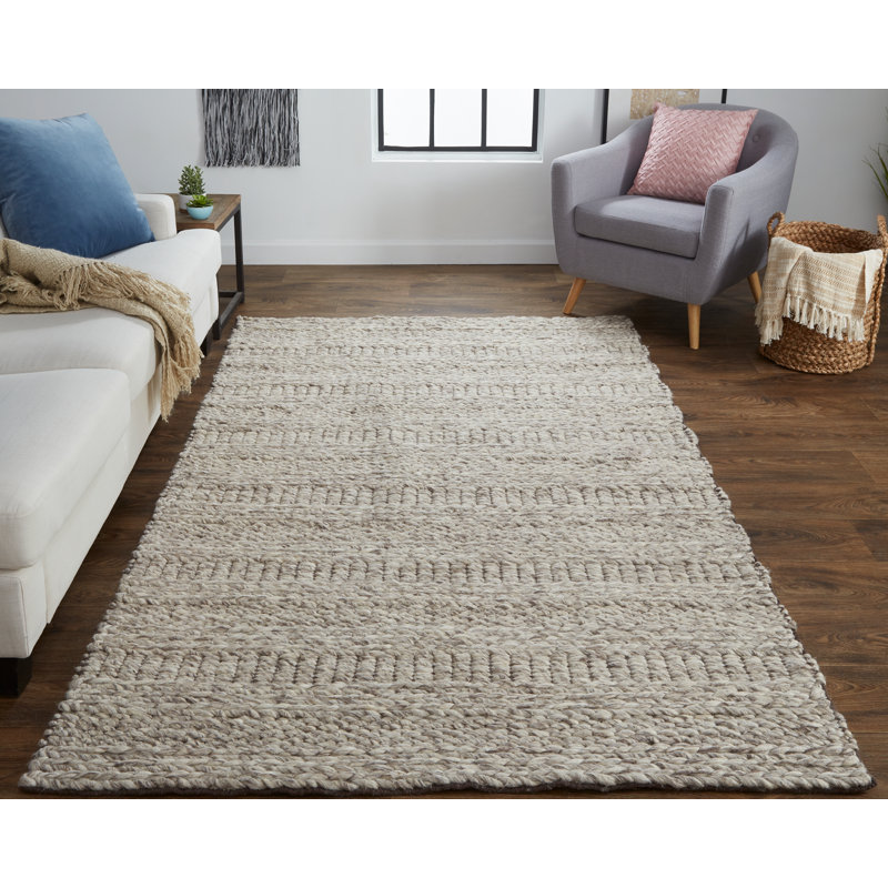 Orion Looped/Hooked Wool Oatmeal Area Rug, Rectangle 9'6" x 13'6"