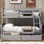 Lit superposé simple au-dessus d'un lit double, finition grise, avec tiroirs de sécurité et de rangement gris, pratique-118027613