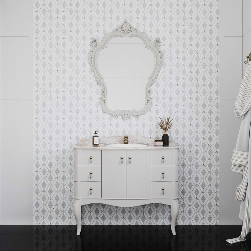 Diana Diamond Polished Marble and Pearl Mosaic Tile, Azul