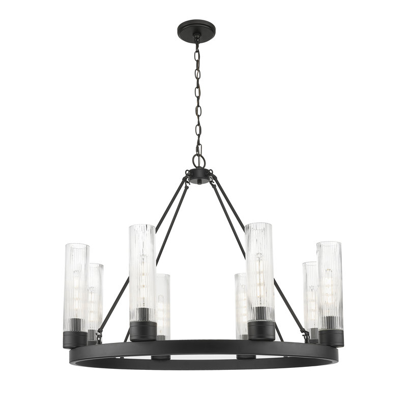 Jaiwan - 6 Light Chandelier with Shades, Striped Clear, Matte Black