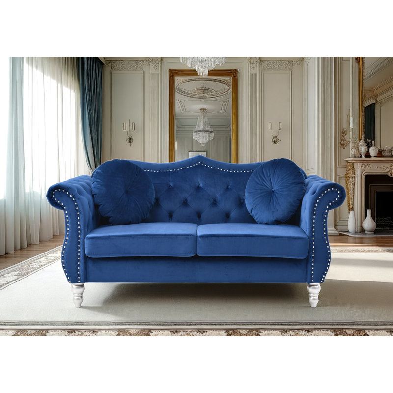 Modla  Velvet Fabric Loveseat, Navy Blue