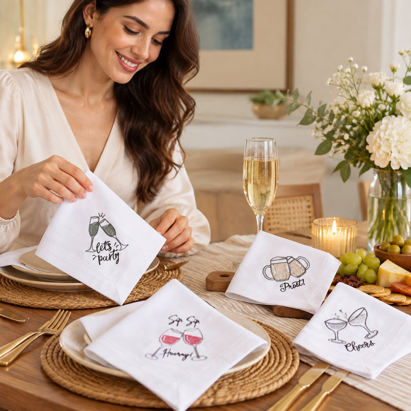 Lot de 12 serviettes brodées en coton, 18 x 18 pouces