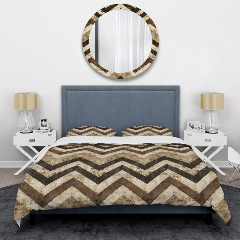 Ensemble de housse de couette à chevrons brun et beige Delight II - Glam, Housse de couette très grand + 2 taies décorativ
