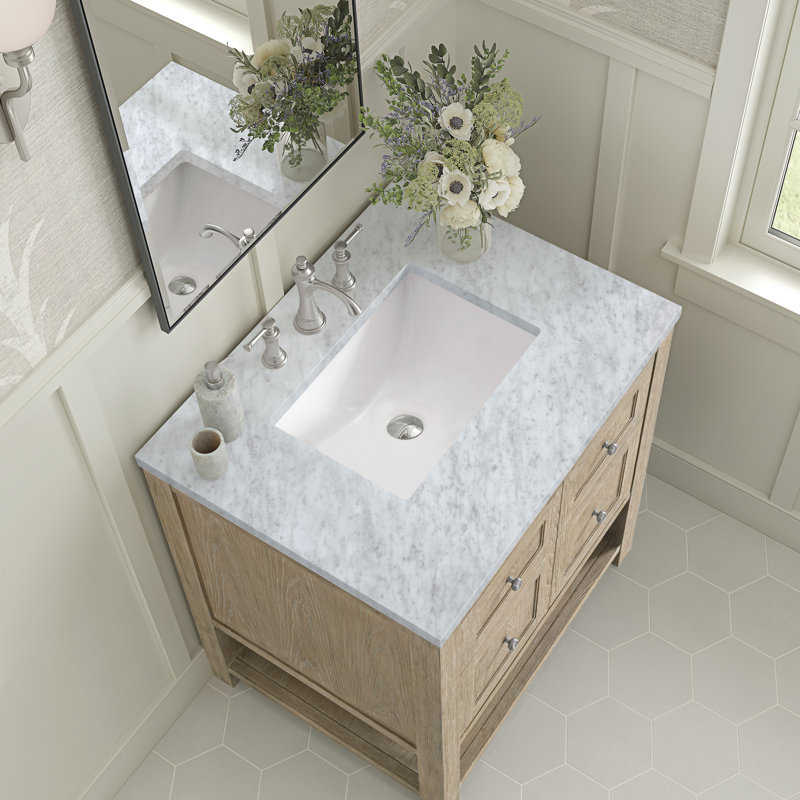 Breckenridge 30'' W Single Vanity, Carrara White, Whitewashed Oak, 8" Widespread