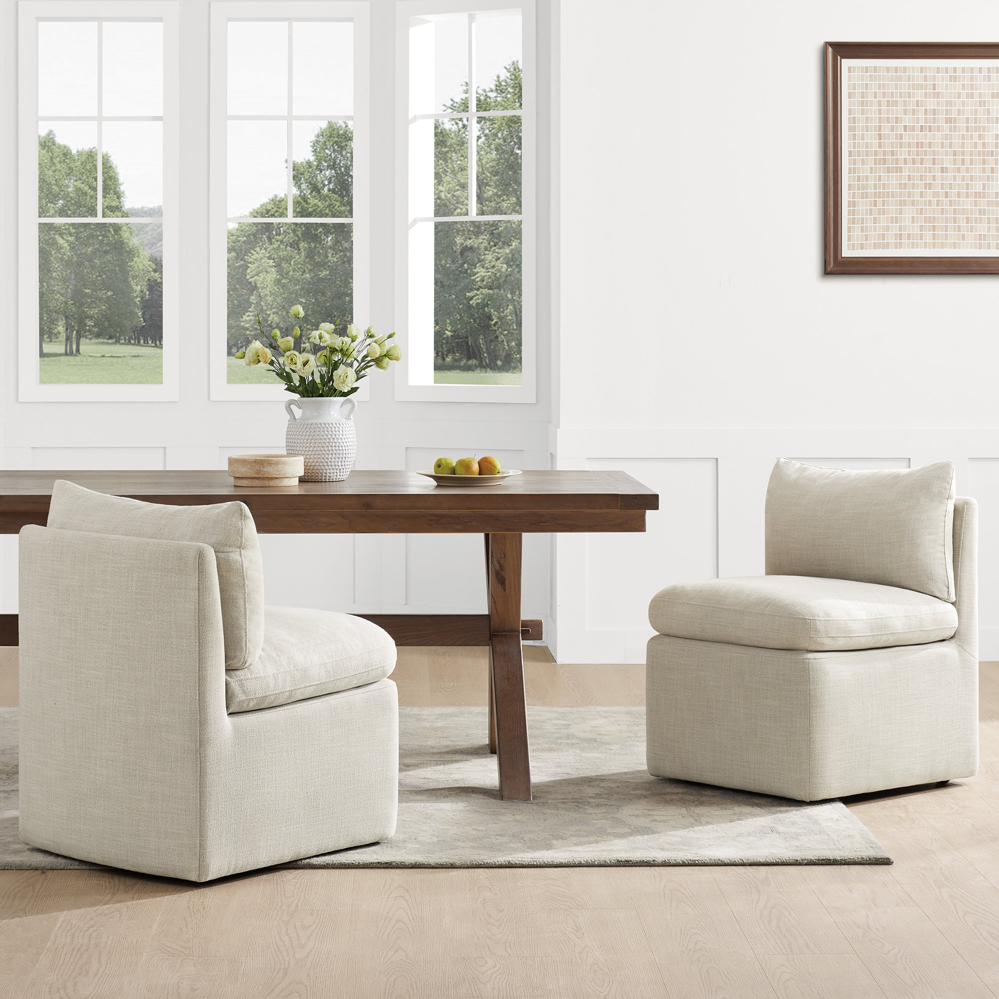 Alayaa Extra Wide Dining Chair, Effie Linen Performance