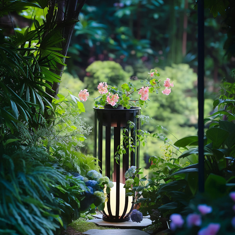 Solar Integrated LED Floor Lamp with Removable Plant Stand, Outdoor Plant Stand with Solar-Powered Light, 1