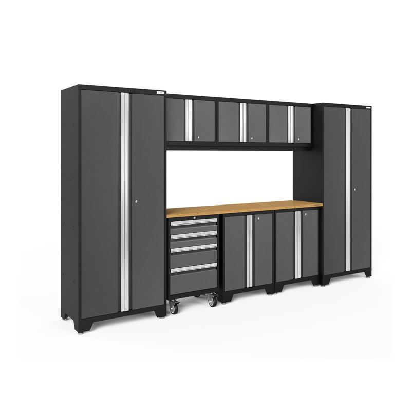 Bold Series 8 Piece Storage Cabinet, Bamboo, Gray