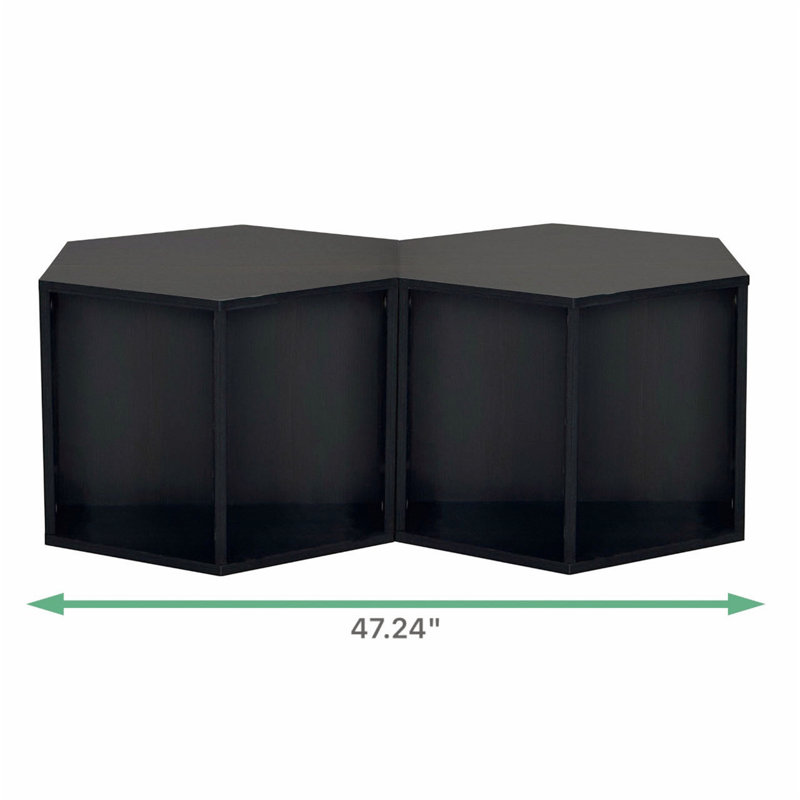 Versatile Hexagonal Coffee Table with Shelf and Multiple Layout Options, Black Brown