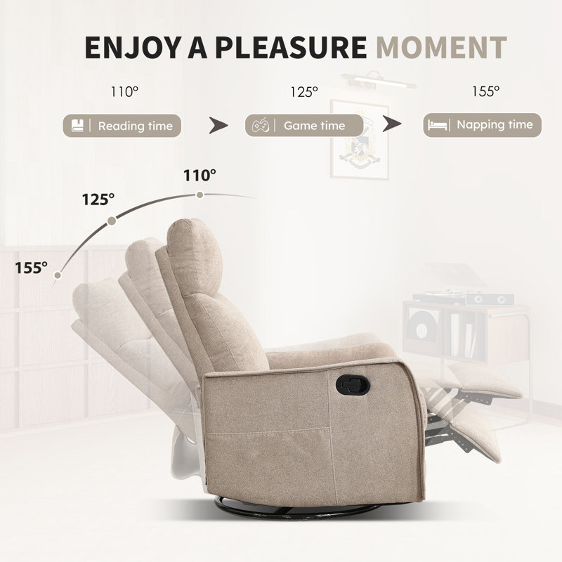Lila Manual Swivel Rocker Recliner With Head Massage, Khaki