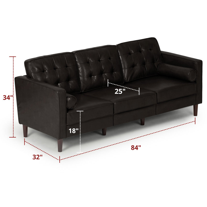 Canapé en similicuir Mandile, Simili cuir brun foncé, H 34 po x l 84 po x P 32 po, 3