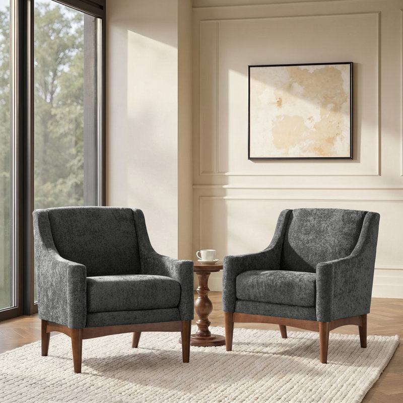 Fauteuil l 28,7 po Arshanti avec pieds en bois massif, Gris anthracite