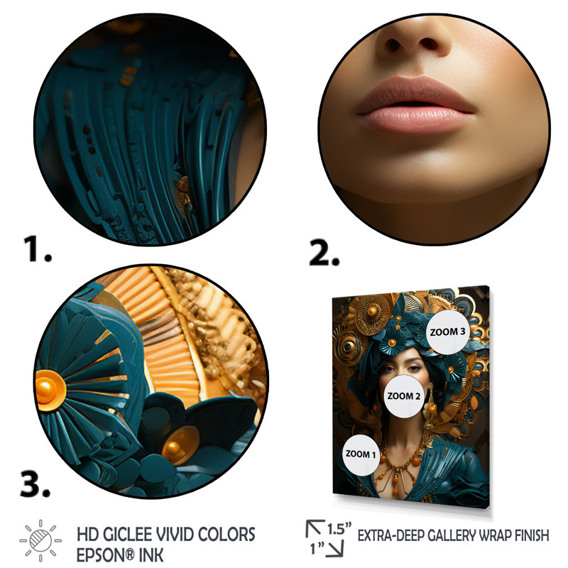 "Femme déesse Aura bleue dévoilée II", H 32 po x l 16 po x P 1 po, Cadre flottant doré