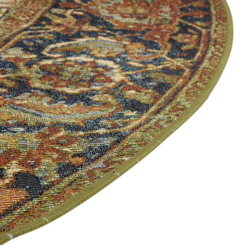 Tapis traditionnel rouille intérieur / extérieur Jaheim, Rond 7 pi 10 po