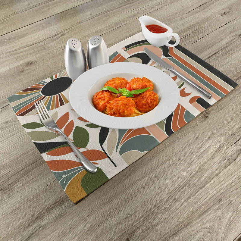 Beige Green and Burnt Orange Polyester Boho Placemats Set of 4