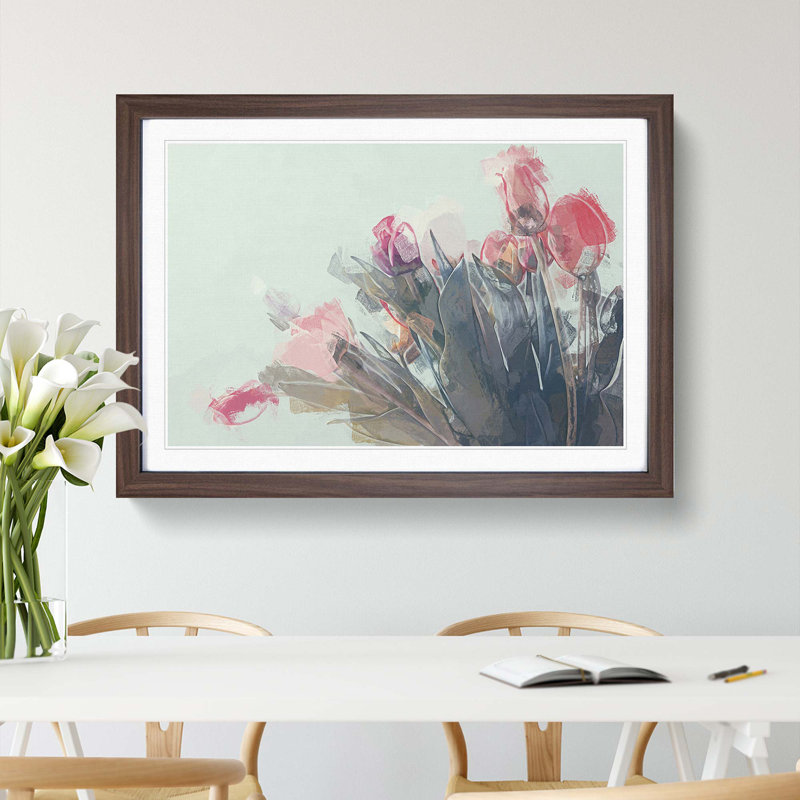 Bunch of Pink Tulips in Abstract - Picture Frame Art Print, 27cm H x 36cm W x 2cm D, Walnut Framed