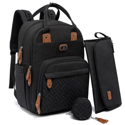  Diaper Bag Backpack With Portable Changing Pad, Pacifier Case And Stroller Straps, Black