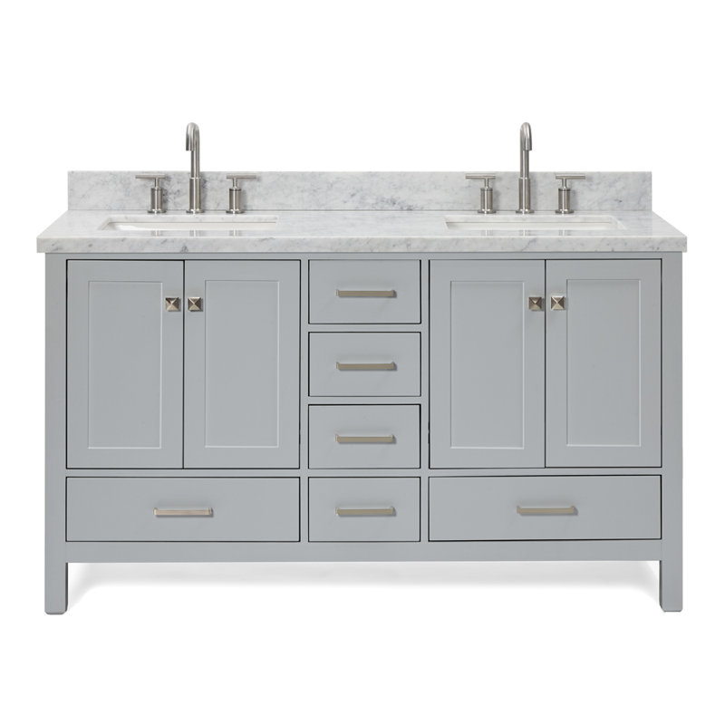 Ensemble de meuble-lavabo double 61 po Cambridge, Gris / Nickel brossé, Forme rectangulaire