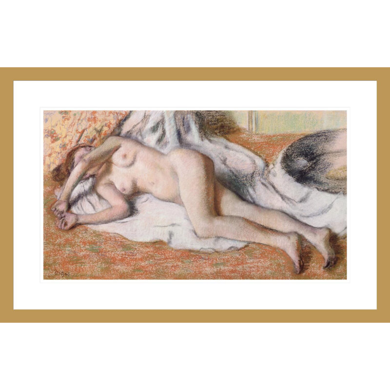 «After the Bath or Inclining Nude» par Edgar Degas, impression giclée encadrée, H 19,34 po x l 29,5 po