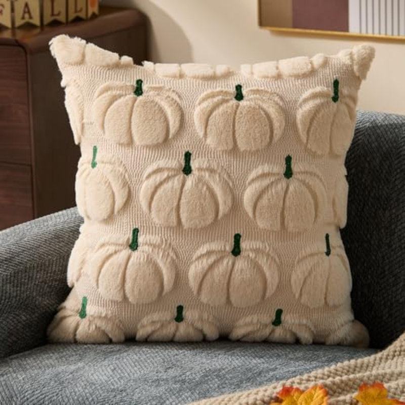 Couvre-oreiller d'automne 18 x 18 2 pièces beige citrouille verte décorations d'automne, Beige,Green, Square 18"