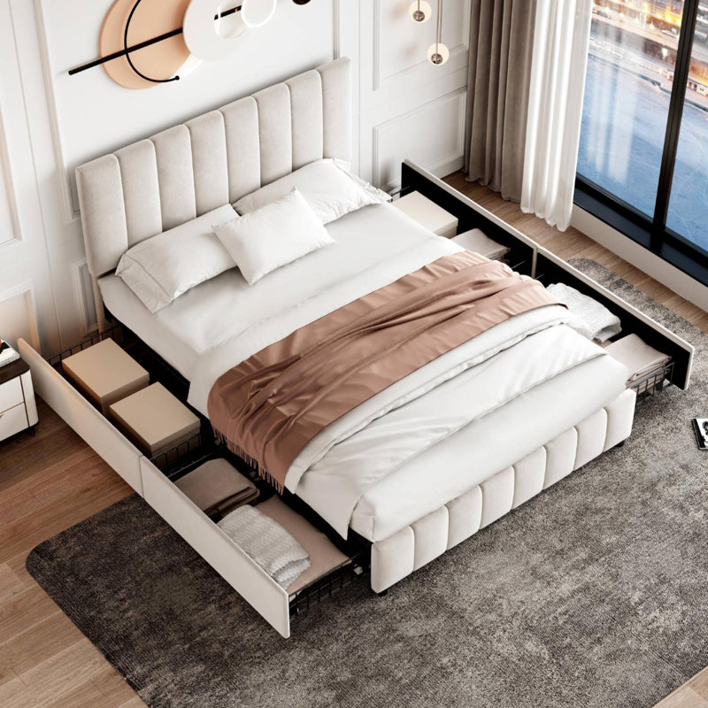Barsky Upholstered Storage Bed, Beige