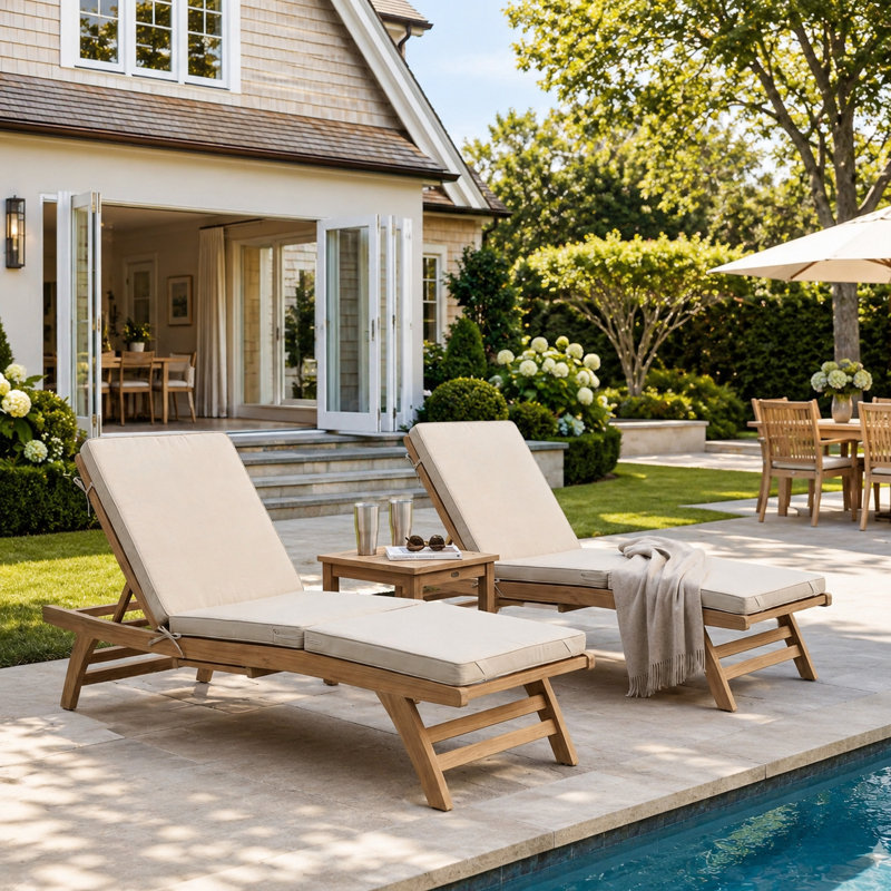 Outdoor Chaise Lounge Cushions Set of 2, Tri-Fold Water-Resistant Replacement Cushions for Patio Lounger Chairs with Hook-and-Loop Fasteners