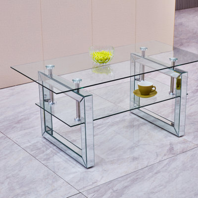 L 39,4 po x P 19,7 po x H 17,7 po Table basse en verre trempé transparent