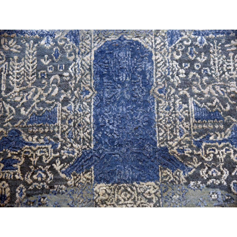 Tapis oriental rond noué à la main en laine bleue et en soie pure 10 po 1 po x 10 po 1 po 9C8EF7DA3C8746A59AA87A488110E062