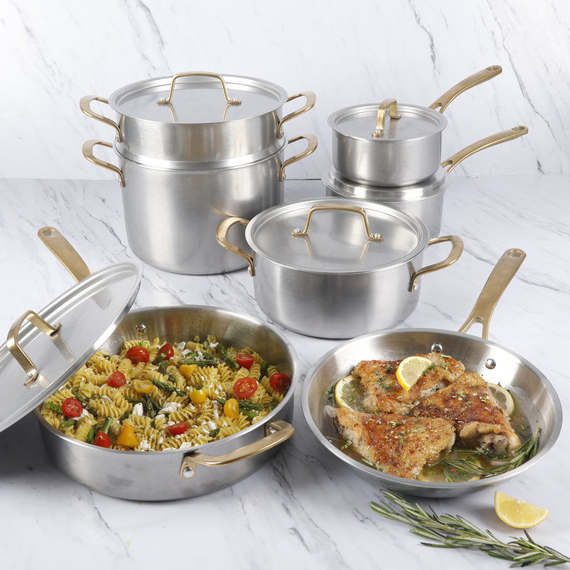 Batterie de cuisine en acier inoxydable (18/8) de 12 pièces Martha Stewart