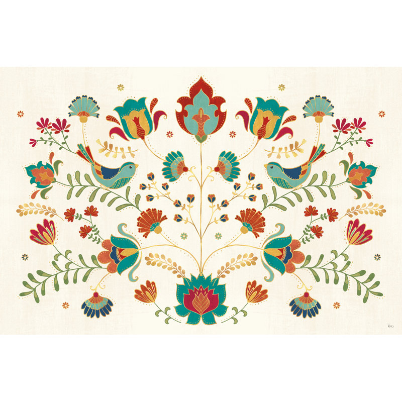 «Folk Floral I» par Véronique Charron, H 32 po x l 48 po, Toile tendue