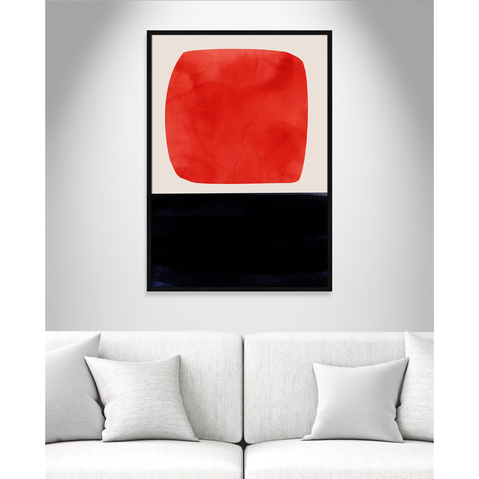 Boxed-Red Print by Aoibhne Hogan, Black Wood Grain Paper, 41.5" H x 29.5" W x 0.75" D
