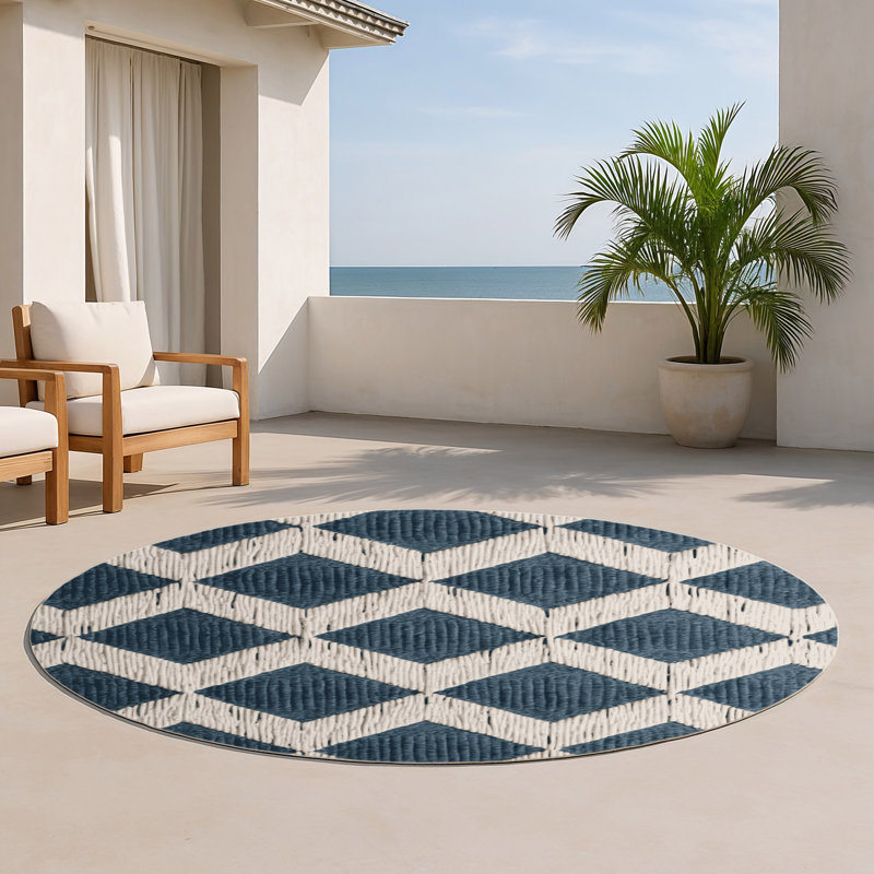 Tapis d'intérieur et d'extérieur à carreaux beige, Rond 5 pi