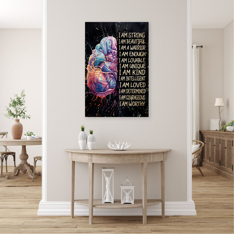 Cerveau coloré sur fond vert - «I Am Strong, Value N'applique pas», impression sur toile tendue, H 36 po x l 24 po x P 2 po