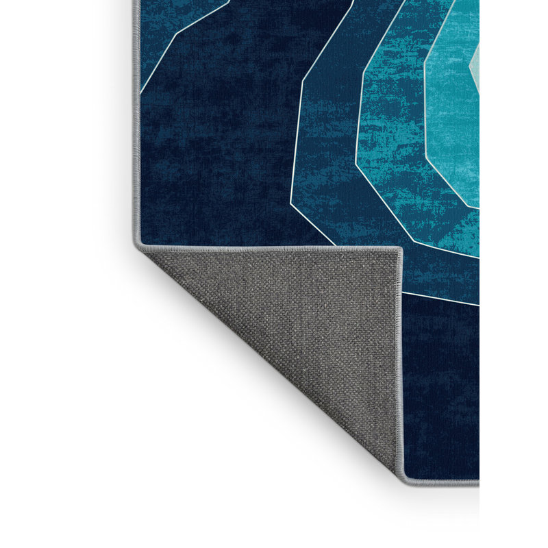 Tapis bleu moelleux à motif géométrique moderne et contemporain Soft - peluche Eaddy, 7 x 9