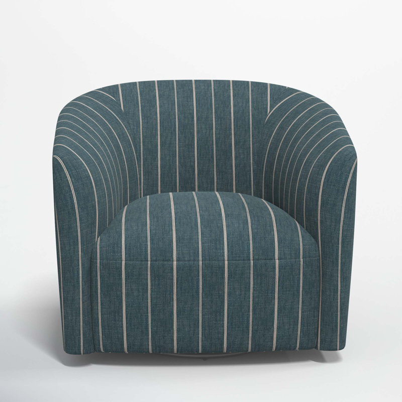 Fauteuil demi-tonneau pivotant rembourré Marita, Frigo à rayures indigo
