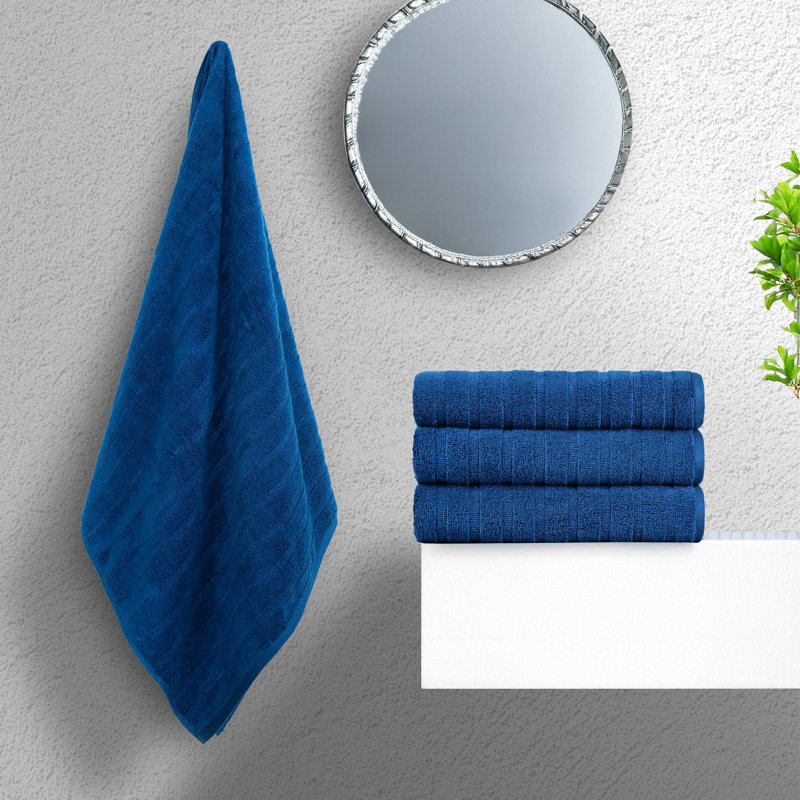 100% Cotton Zero Twist Terrycloth Quick Dry Towel (Set of 4), Bath Towels - 4 Pack Towels, Navy Blue