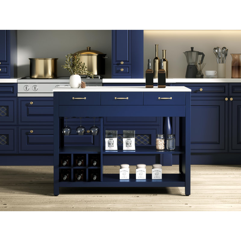 Îlot de cuisine 48 pouces, Bleu / doré