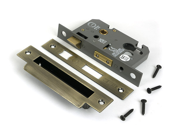 Polished Bronze 3" Euro Profile Sash Lock, Aged Brass