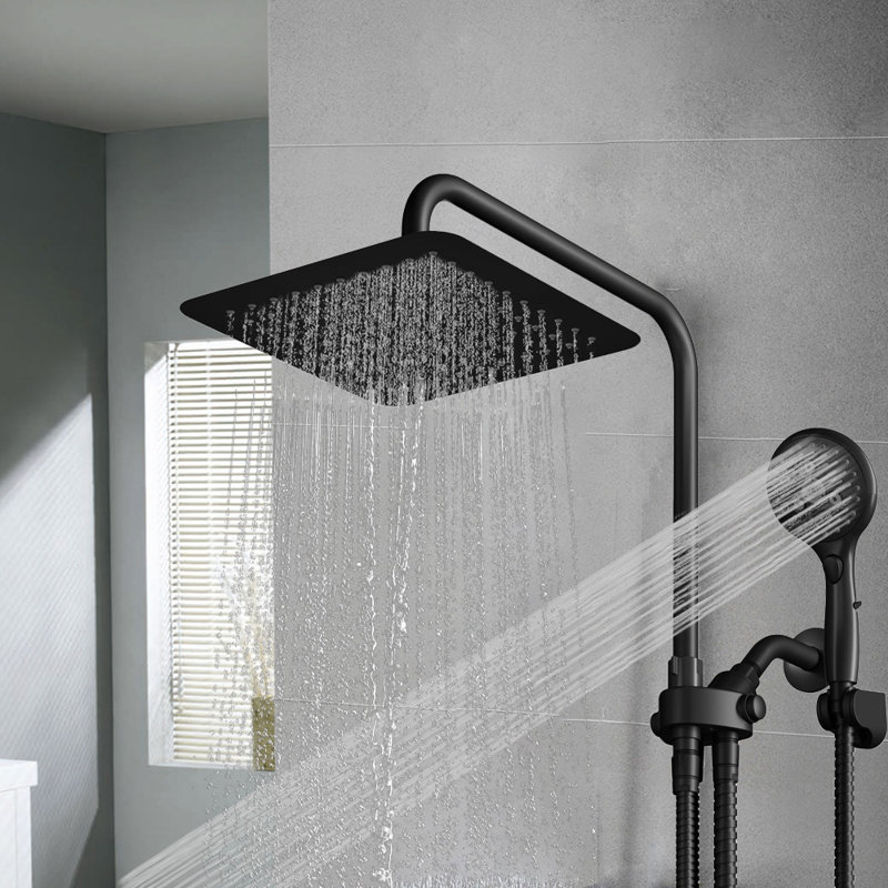 10 Inch Square Rainfall Shower Head With Handheld Spray, Matte Black