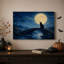 Art mural sur toile, "Chat noir assis sur un pont de pierre sous la pleine lune"-693120970