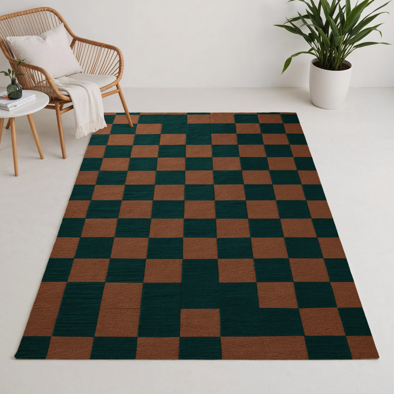 Tapis d'intérieur et d'extérieur à carreaux vert, Rectangulaire 3 pi x 5 pi