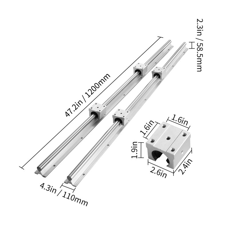 49.41'' Silver Aluminum and Steel Linear Guide Rail Set