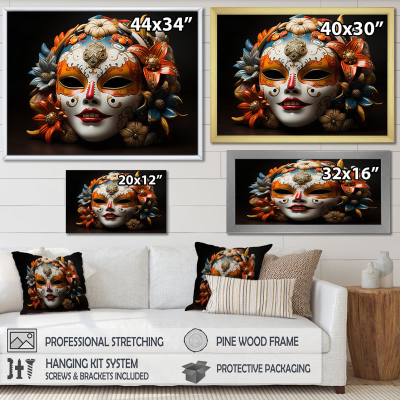 Japon Art Kabuki Mask - Japanese Wall Art Prints, H 16 po x l 32 po, Toile tendue