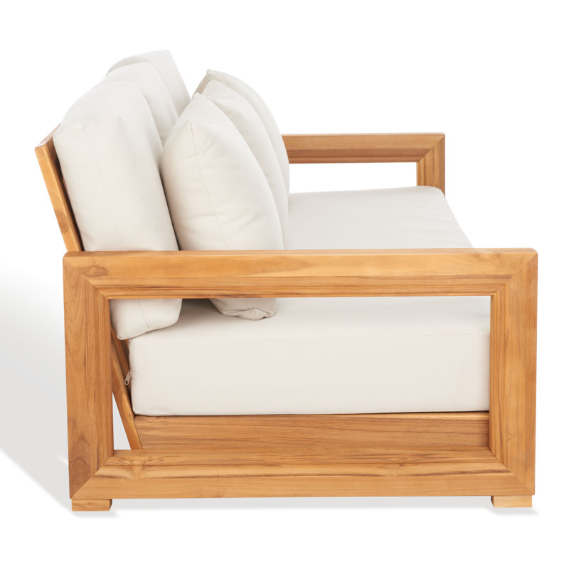 Montford Teak Patio Sofa with Cushions, Beige Melrose