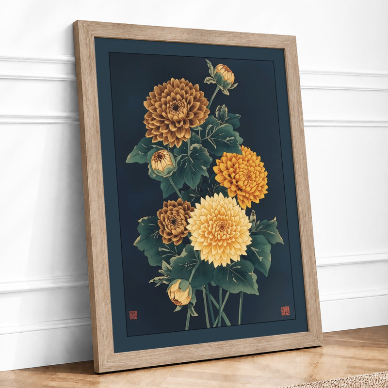Chrysanthemum Study Botanical - Framed Print, Oak, A4 - 29.7 x 21.0 cm