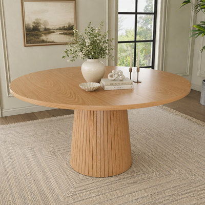 Table de salle à manger de 47 po en MDF pour 4 personnes, table de ferme moderne avec base en bois, table ronde au fini noir pour la cuisine et le salon (noir)